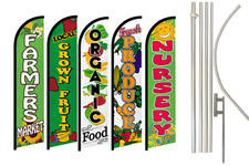 Farmer's Market Full Curve Windless Swooper Flag &Pole Kit Organic Local Produce picture