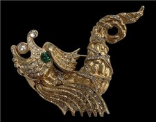 Rare Vintage FRANCOIS (Coro) Gold-Tone Rhinestone Sea Dragon Fish Brooch Pin... picture