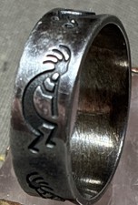 Vintage Hopi Sterling Silver Overlay Ring Band Willis Humeyestewa Signed Size 9 picture