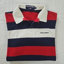 VTG 90s Ralph Lauren Polo Sport Rubgy Striped Knit Shirt Short Sleeve Mens M picture