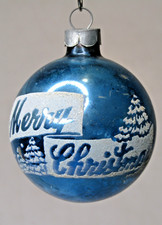 VTG pre WWII Glass Stencil Pictured MERRY BALL Christmas Ornament Franke Blue picture