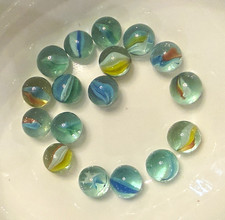 17 Vintage Aqua Blue Glass Marbles Ribbon Swirl Flower Star Multi Color Lot picture