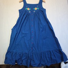 Vintage Carriage Court Sears S 8-10 Blue Embroidered Floral Cotton Boho Dress picture