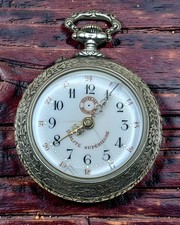 Antique Systeme Roskopf Pocket Watch Enamel Dial 24 Hour Engraved Case Serviced picture