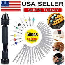 59 Pcs Mini Micro Hand Twist Drill Bits Set Rotary Precision Pin Vise Tools Kit picture