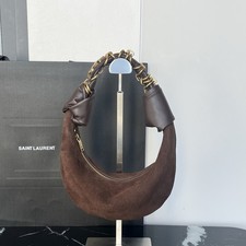 Women's Brown Suede Crescent Hobo Bag, Gold Chain Shoulder Purse picture