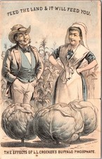 Old 1880 Calendar Folding Antique Trade Card Farmer Crop Buffalo Phosphate RARE picture