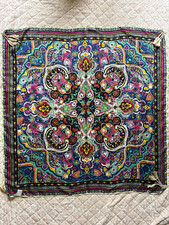 Johnny Was Silk Multicolor Floral Paisley Square Scarf with Tassels picture