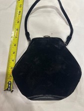 Vintage 1940s 1950s Black Velvet Evening Purse Floral Clasp w/ Coin Purse picture