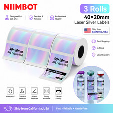 3PK NIIMBOT M2 40x20mm Laser Silver Labels for Lab Vials & Samples No smudge picture