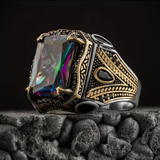 Beautiful Mystic topaz & Marcas Ring Set Size 10.  IN THE USA picture