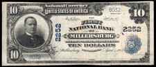 1902 $10 NATIONAL BANK NOTE PLAIN BACK LARGE SIZE CH# 2252 MILLERSBURG PA F/VF picture