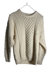 Classic Cream Cable Crewneck Sweater- 100% Irish Marino Wool- Carraig Donn picture