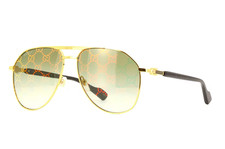 Gucci GG1220S 004 Unisex Aviator Sunglasses in Gold with Green GG Pattern Lens picture