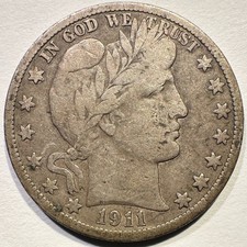 1911-S Barber Half Dollar Silver Better Date Sharp Details Great for Album picture