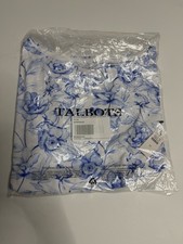 Talbots BATEAU NECK TEE - ETHEREAL FLORAL (white /vista Blue) Size M picture