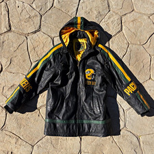 Vintage G-III Green Bay Packers NFL Leather Hooded Full Zip Jacket Black Size M picture