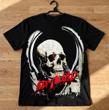 New w/tags Unisex's Size Black Skull Graphic T-Shirt Red Text Short Sleeve Small picture