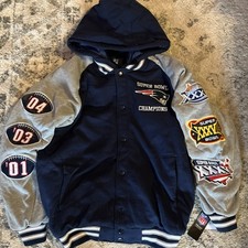 New England Patriots Super Bowl Champions Varsity Jacket NFL 2001 2003 2004 Sz L picture