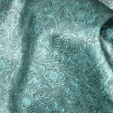 **VINYL** TURQUOISE Upholstery Western Floral Tooled Faux Leather Fabric Vinyl picture