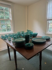 1930’s Jeanette Swirl In Ultramarine Glass Dinnerware And Tea Set picture