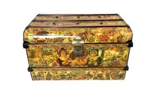 Antique J.L & Co. Victorian Decoupage Winter / Christmas Large Metal Chest Trunk picture