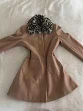 Y2K Vintage Jane Norman Camel Princess Coat - Leopard Faux Fur Collar size 10 picture