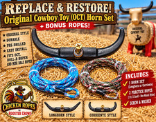 Original Cowboy Toy Roping Dummy REPLACEMENT HORNSET & TWO ROOSTER CROWS LARIETS picture