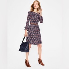 Boden NWT Posie Jersey Dress Knee Length Floral 3/4 Sleeve Tie Key Hole Back: 4R picture