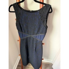 Moulinette Soeurs Anthropologie Blue Black Floral Jacquard Eyelet Dress Size 2 picture