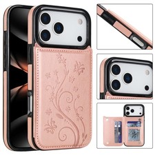 For iPhone 17 16 18 Pro Max 14 13 12 Shockproof Leather Wallet Card Holder Case picture