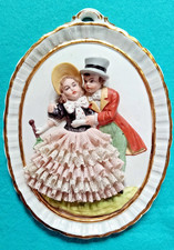 Rare Antique Sitzendorf German Porcelain Dresden Lace 3D Couple Wall Decor picture