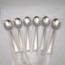 Lenox Bratton 6 Piece Round SOUP Spoons 18/10 Stainless Flatware Glossy Vietnam picture