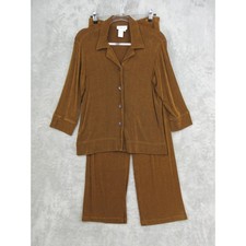 Coldwater Creek Pant Set Womens Small Wide Leg Slinky Knit Travel Comfort Brown picture