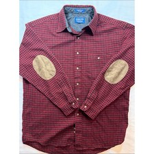 Pendleton Trail Shirt Wool Buffalo Check Elbow Patch Red Black L picture