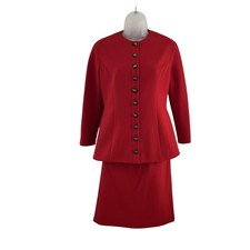 Vintage Valentino Boutique Skirt Suit Womens 4 Red Made in Italy Two Piece 90s picture