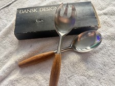 Vintage Dansk metal and Wood Serving Spoon/fork Fjord pattern  original box picture
