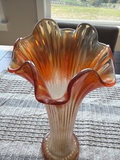 Vintage Imperial Carnival Glass / Marigold RIPPLE SWUNG VASE / 11 1/2