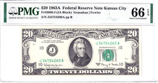 1963-A $20 Federal Reserve Note Kansas City PMG 66EPQ #J34754260A picture