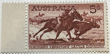 AUSTRALIA POSTAGE STAMP SG327A 5S BROWNISH RED WHITE PAPER UMM MARGINAL CAT.£90 picture