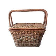 Antique 1920 Wicker Picnic Basket Trunk Adirondack Great Camp French Green Cabin picture