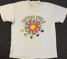 Vtg 1997 Indigo Girls Faded Distressed Cotton White T Shirt For Men GG127 picture