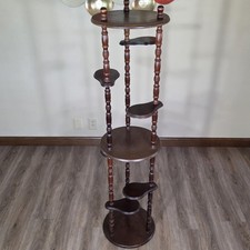 Vintage MCM 3 Tier Wooden Spindles Plant Stand 6 Paddles Shelves Display 60