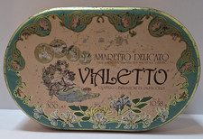 Vintage Vialetto Tin Container & Lid Oval Green & Gold w/Floral Design Italy picture