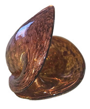 Vintage Murano Art Glass Amber & Gold Flake 2 position Clam Shell Dish picture