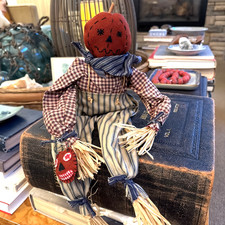 Handmade Primitive Pumpkin Scarecrow Cloth Doll Fall Autumn Halloween Folk Art picture