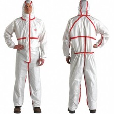 25 Pack 3M 4565-BLK-M Hooded Disposable Coveralls White Red Size Medium picture