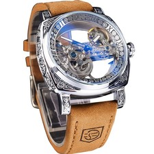 Men's Luxury Square Carving Mechanical Watch, Retro Totem Double Sided Hollow... picture