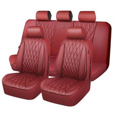 Piping Luxury Faux Leather Seat Covers Premium Full Set Pure Burgundy Red picture