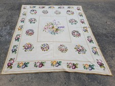 Antique French Handmade Needlepoint Floral Multicolor Kilim 5.5x4.7 ft picture